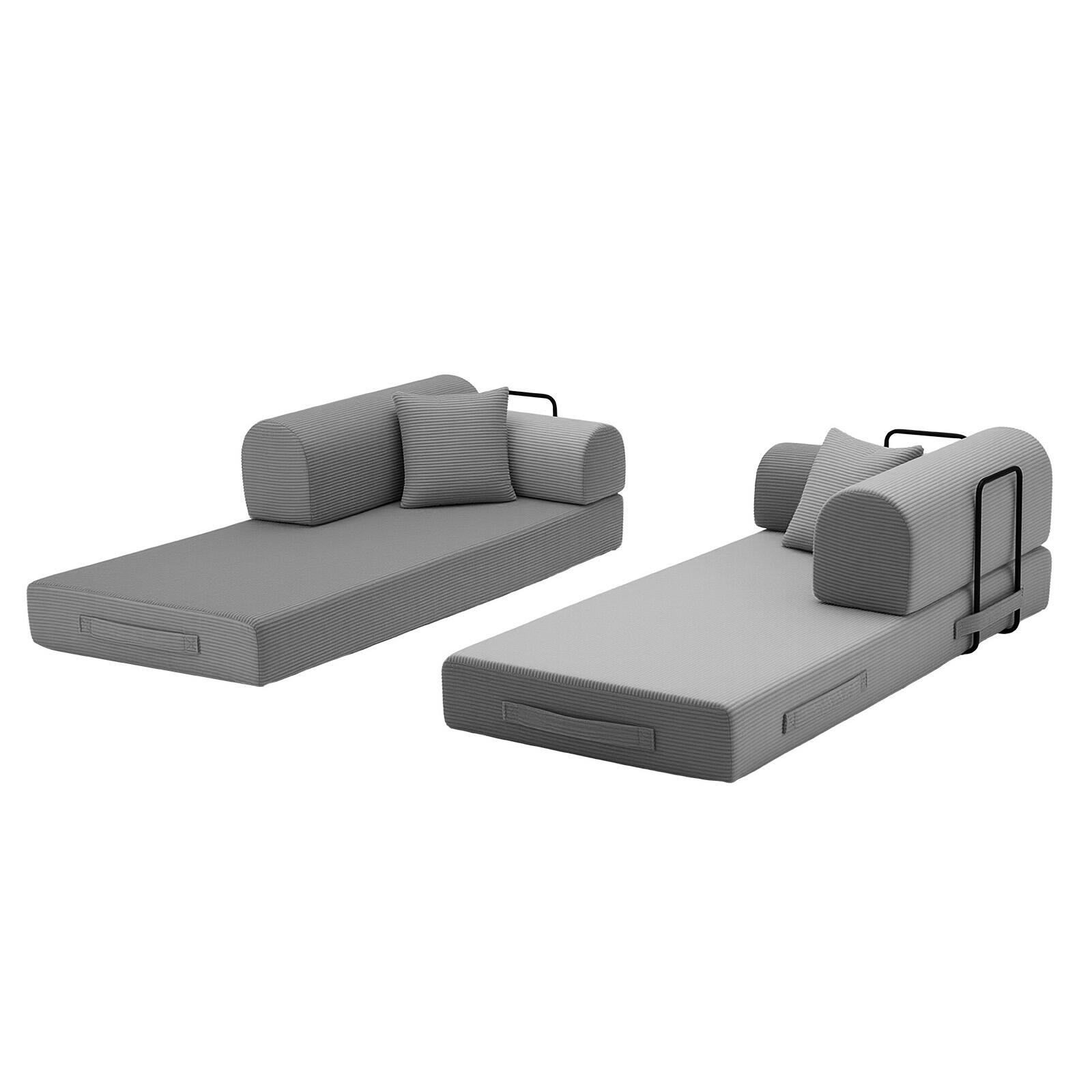 Alt View 3. Anysun - Corduroy Convertible Sleeper Sofa Bed - Folding Mattress Couch with Fixed Frame for Living Room & Bedroom - Light Grey.