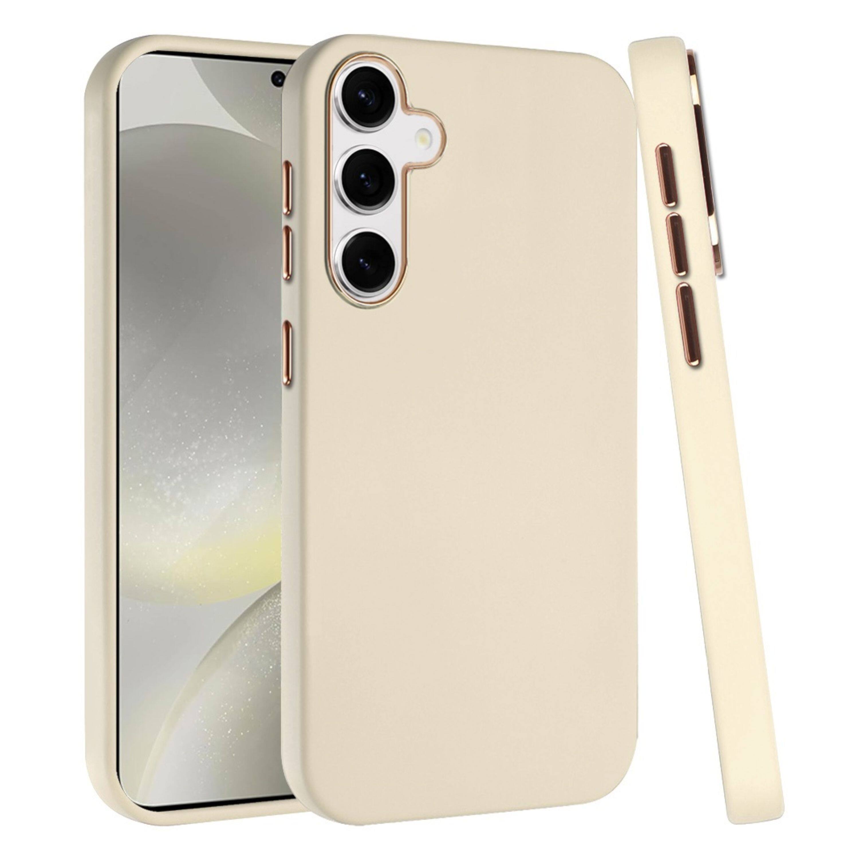 Front. Kitcheniva - Premium Soft Cover Chrome Buttons Phone Case With Tempered Glass For Samsung Galaxy S25+/S24+ White - White.