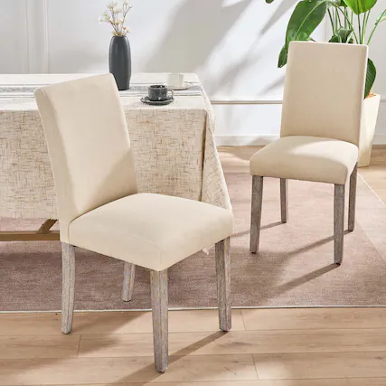 Front. FERPIT - FERPIT 2 Pack Stylish Modern Upholstered Dining Chairs, Beige - Beige.