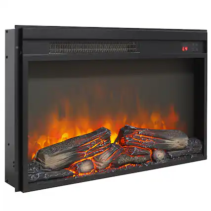 Front. GOODSILO - 26 Inch Electric Fireplace Insert - Ultra Thin Heater, Realistic Flame & Log Set, Remote, Timer, Overheat Protection - Antique Black.