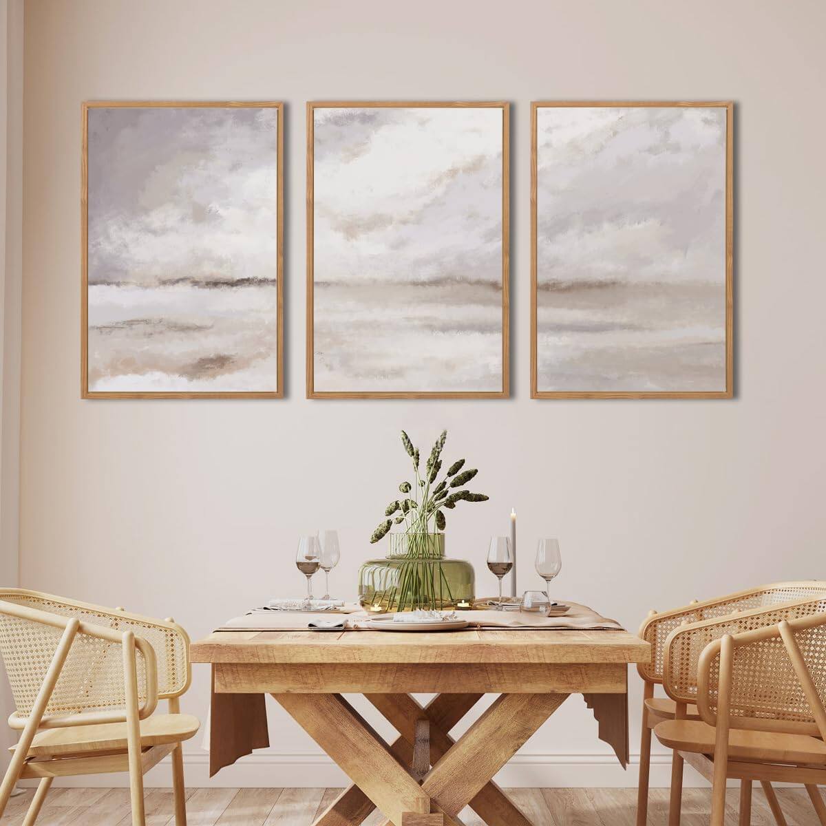 Alt View 3. Hirose Alice - Large Neutral Abstract Framed Canvas Wall Art Set Minimalist Gray and Beige Pastel Wall Decor Modern Nature - Abstract Line Wall Art 40"L x 20"W.