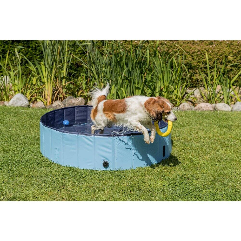 Angle. TRIXIE - Outdoor Splash Pool for Dogs, Foldable Playpen, Bathtub - Blue.