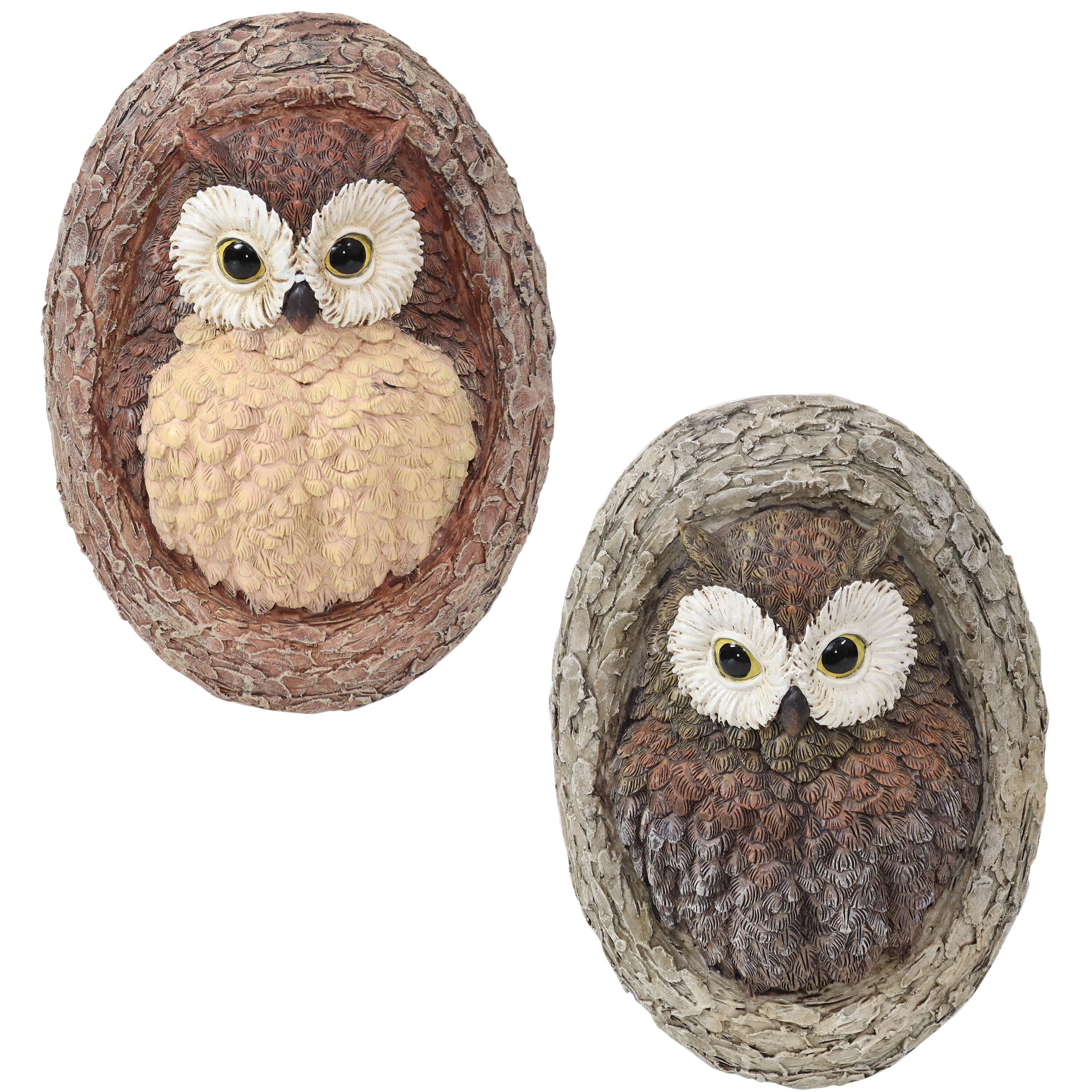 Alt View 5. Sunnydaze - Winifred and Wesley the Owls Resin Tree Hugger Decorations - 9 in - Brown.