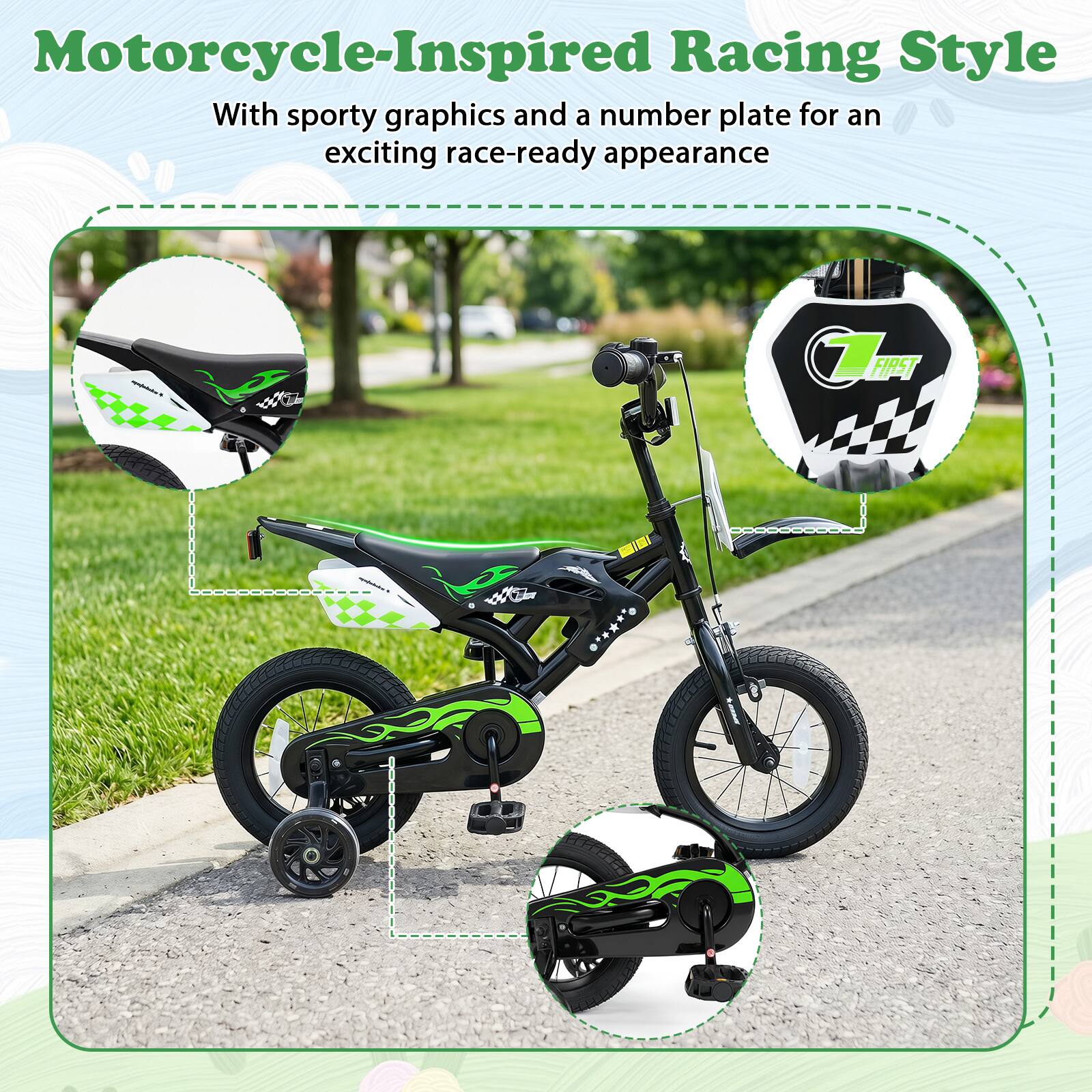 Motorcycle-Inspired Racing Style  
With sporty graphics and a number plate for an exciting race-ready appearance