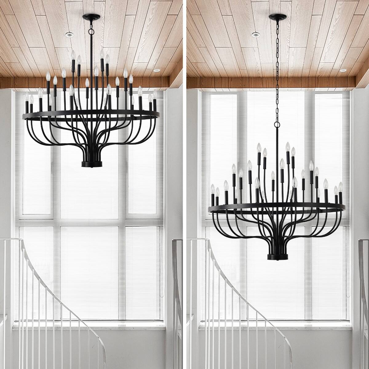 Alt View 10. Loheer - Loheer 36 Light Chandelier Matte Black Iron E12 Candle Pendant for Dining Room and Kitchen Island.