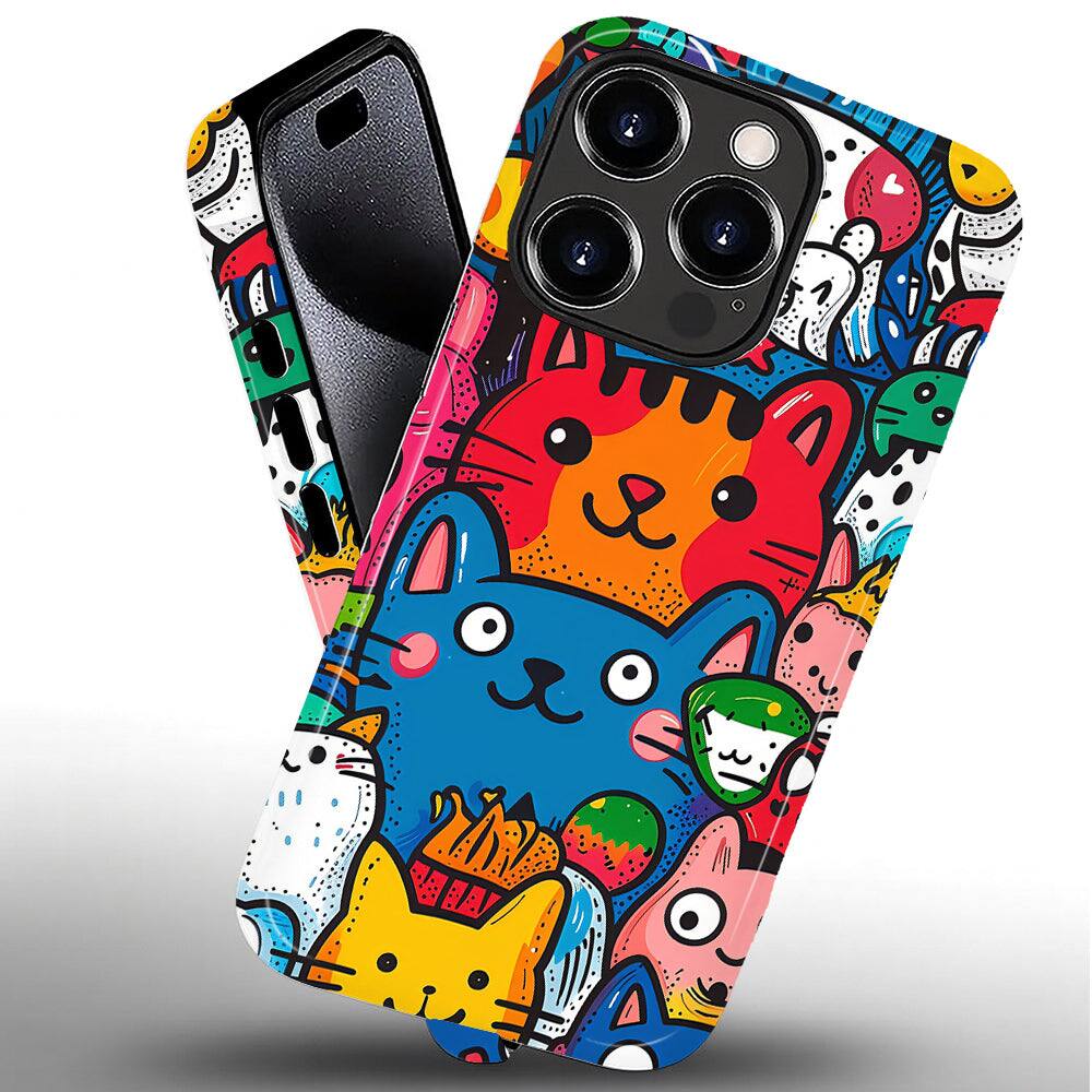 Alt View 1. BUBM - Smartphone Case for iPhone - 2-Layer Durable Smartphone Protection Case - Happy Cat Friends - Happy Cat Friends for iPhone 14 Pro.