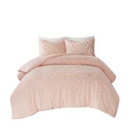 Gracie Mills - Ray 3-Piece Boho-Inspired Tufted Cotton Chenille Medallion Comforter Set - Blush