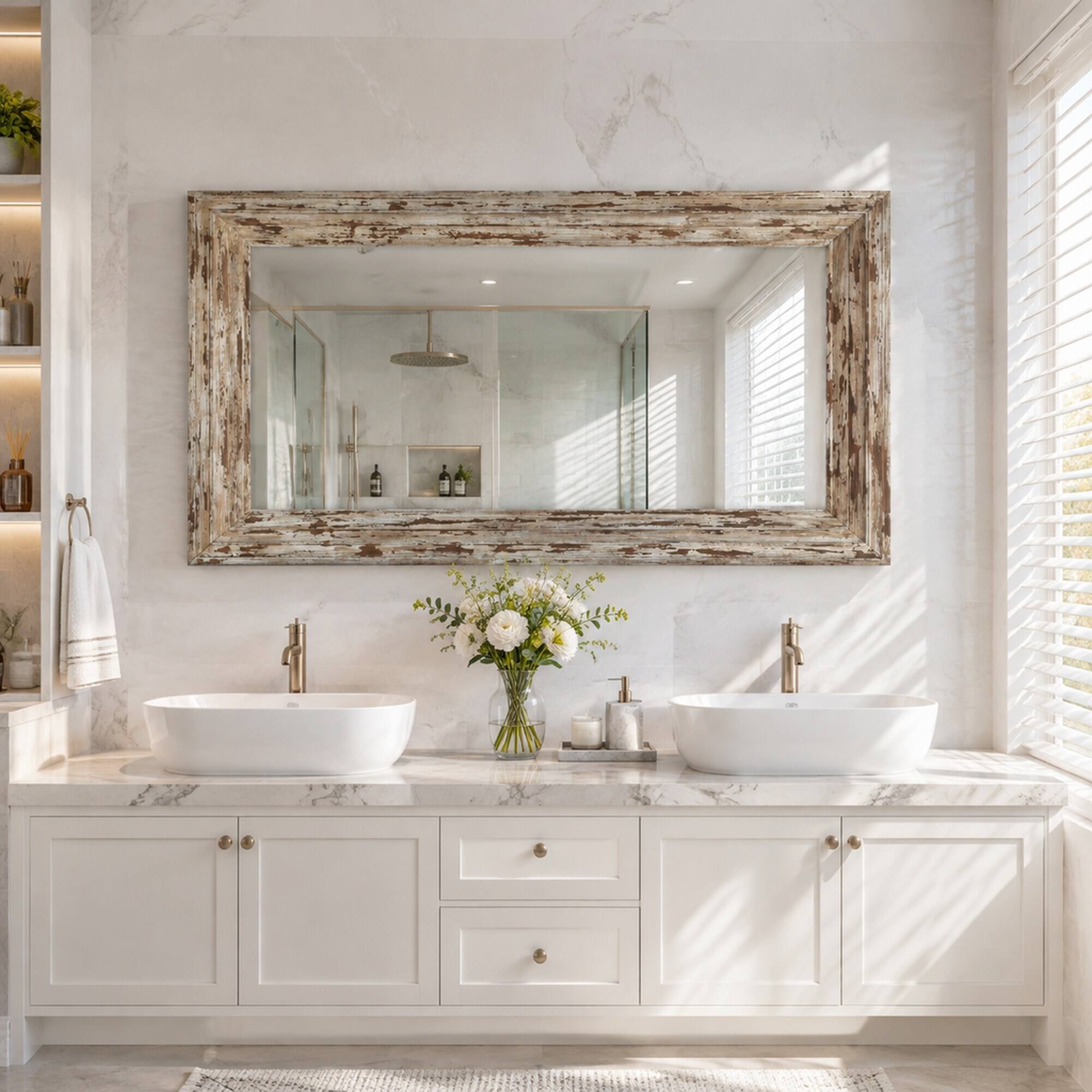 RYHNUYNE 39.4 in Full Length Rectangle Floor Mirror, Distressed Wood ...