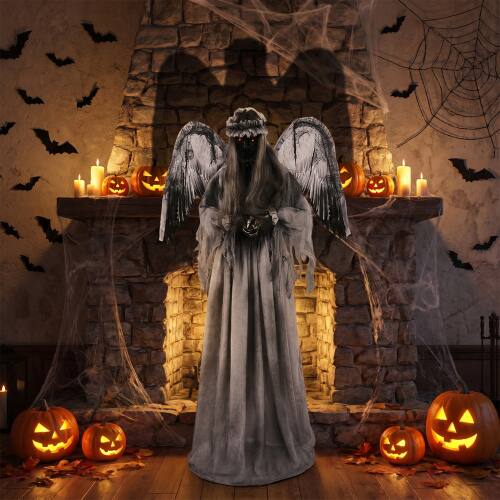 Alt View 7. Winado - 5.7FT Halloween Crying Angel with Lighted Eyes, Shaking Turning Head, Scary Sound for Indoor Outdoor Holiday Decoration - Light Gray.