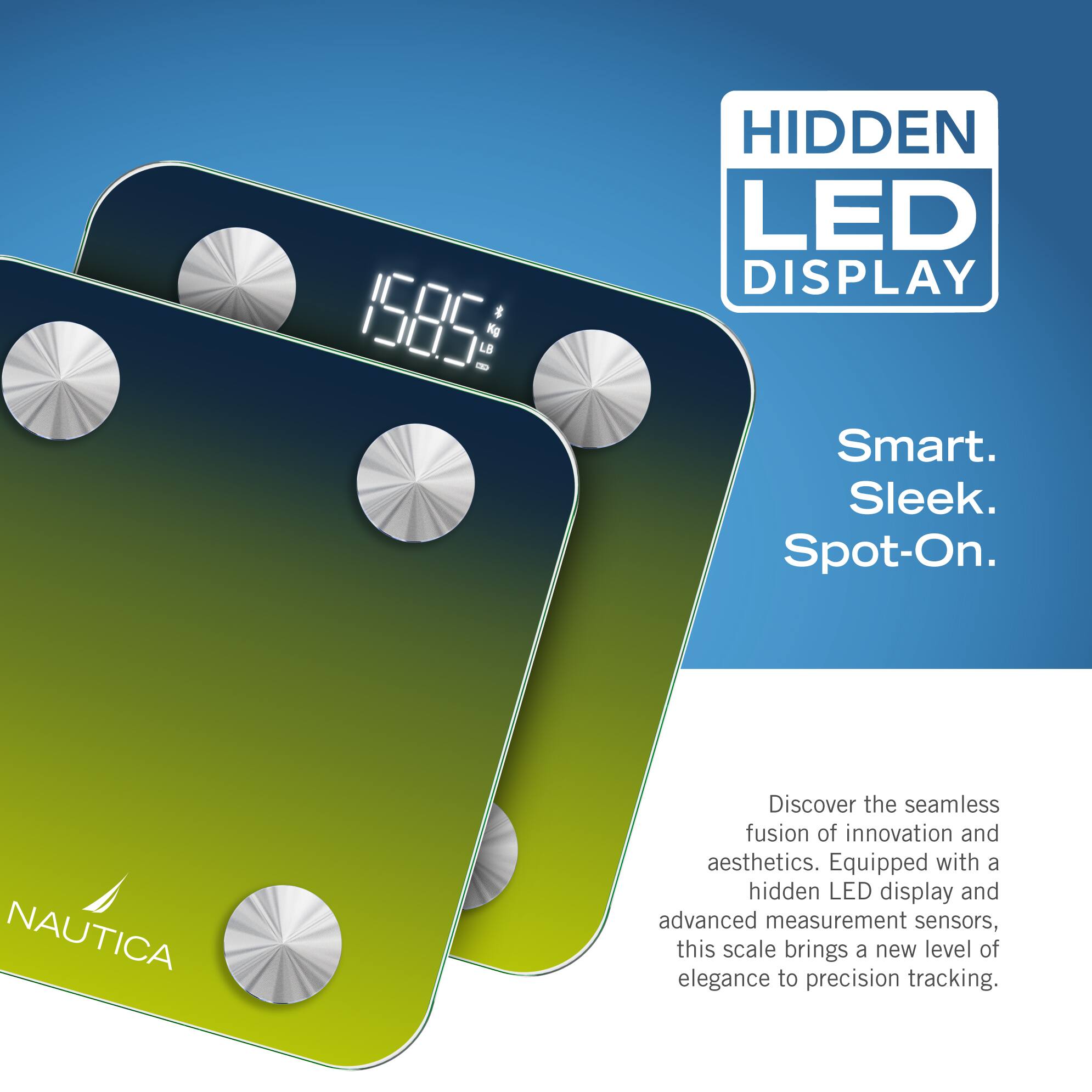 Hidden LED Display: Smart, Sleek, Spot-On. Discover the seamless fusion of innovation and aesthetics. Equipped with a hidden LED display and advanced measurement sensors, this scale brings a new level of elegance to precision tracking.