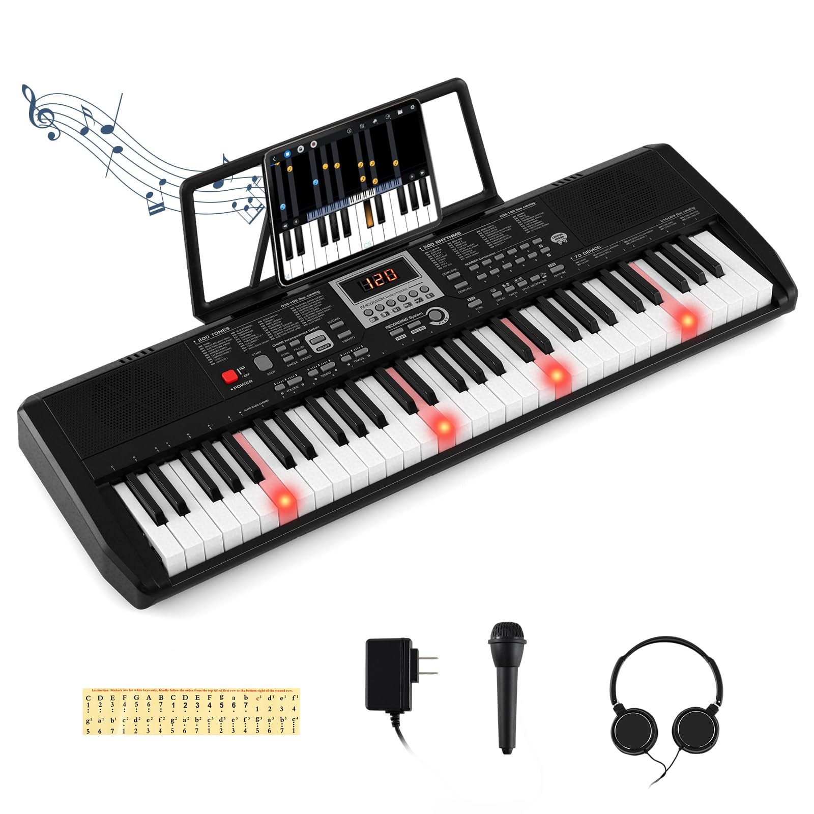 Ecooso - 61-Key Portable Beginner Keyboard Piano Kit, 200 Rhythms and 200 Tones, Electric Keyboard