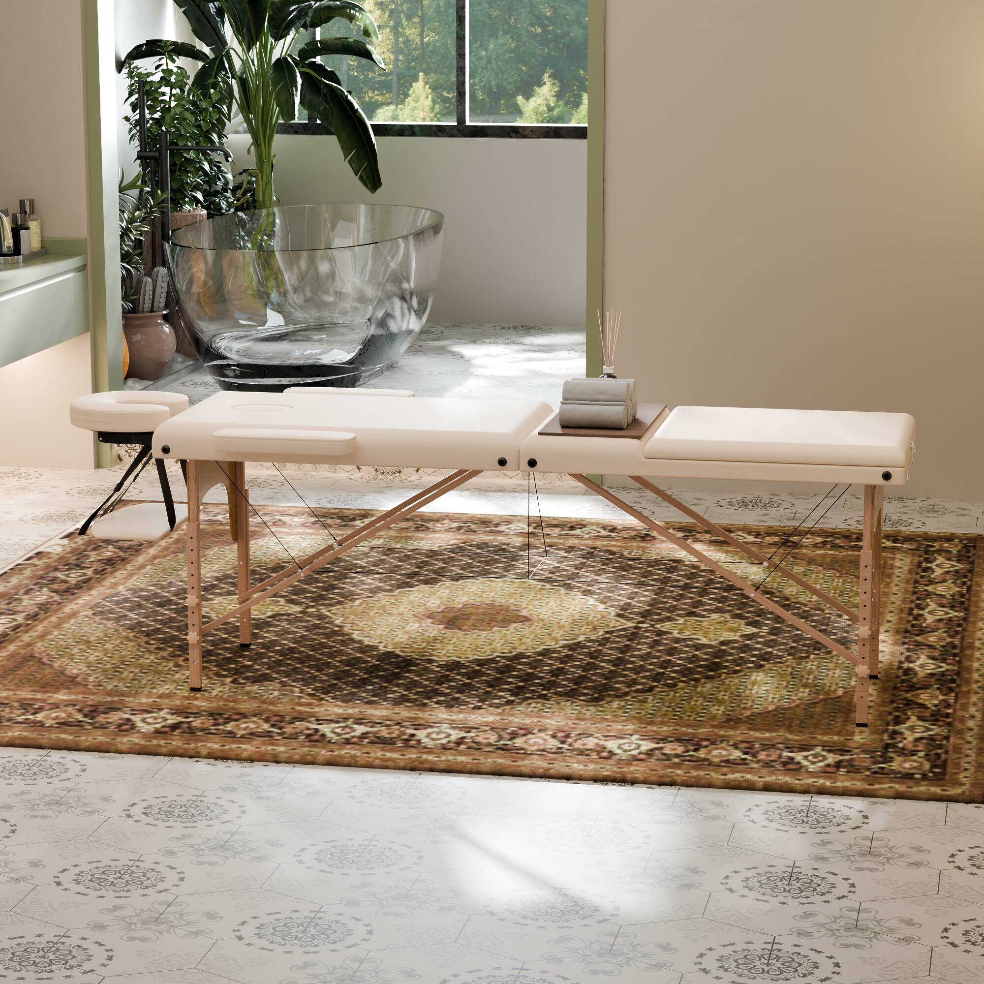 Alt View 1. Famapy - Portable Foldable Massage Table White – Adjustable Backrest & Face Cradle, Lightweight Spa Bed for Home, Salon, Therapy - White & Wooden.