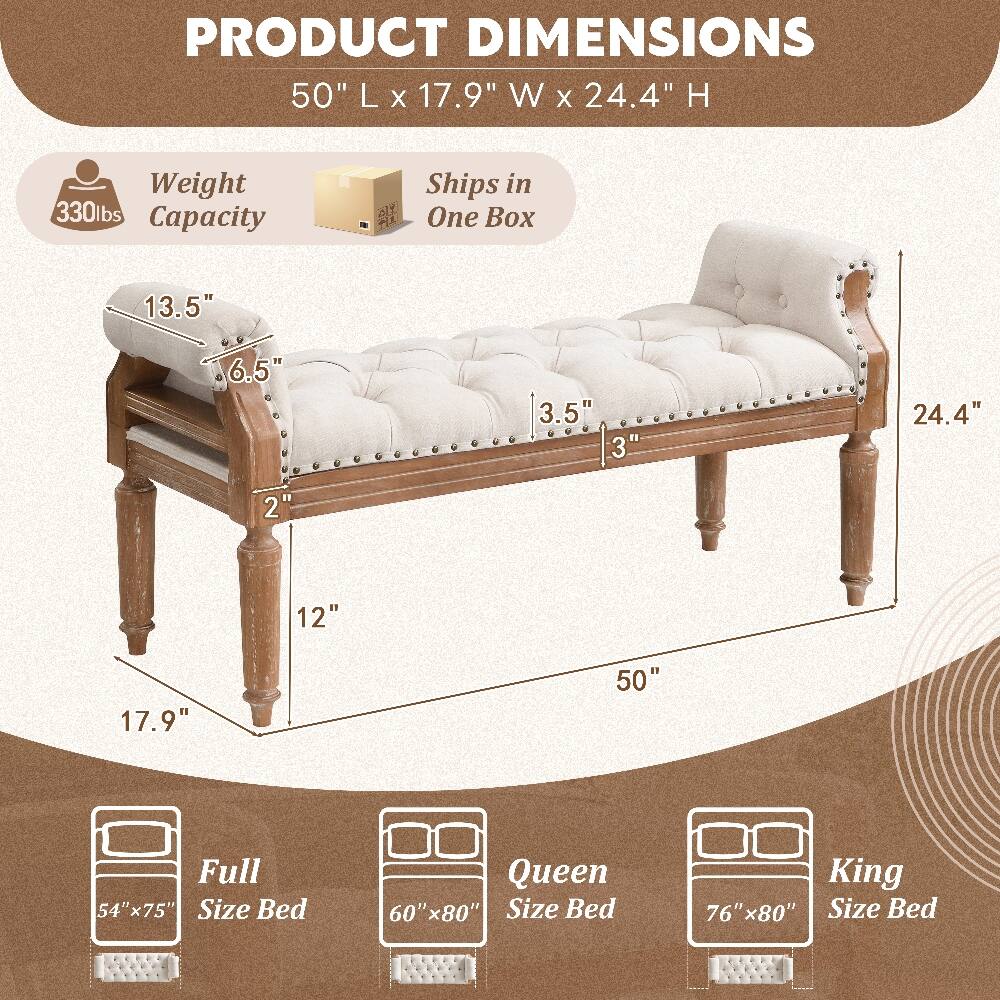 PRODUCT DIMENSIONS 50" L X 17.9" W X 24.4" H

Weight 330lbs Capacity

Ships in One Box

13.5"
6.5"
3.5"
3"
24.4"
2"
12"
17.9"
50"

Full Size Bed 54" x 75"
Queen Size Bed 60" x 80"
King Size Bed 76" x 80"