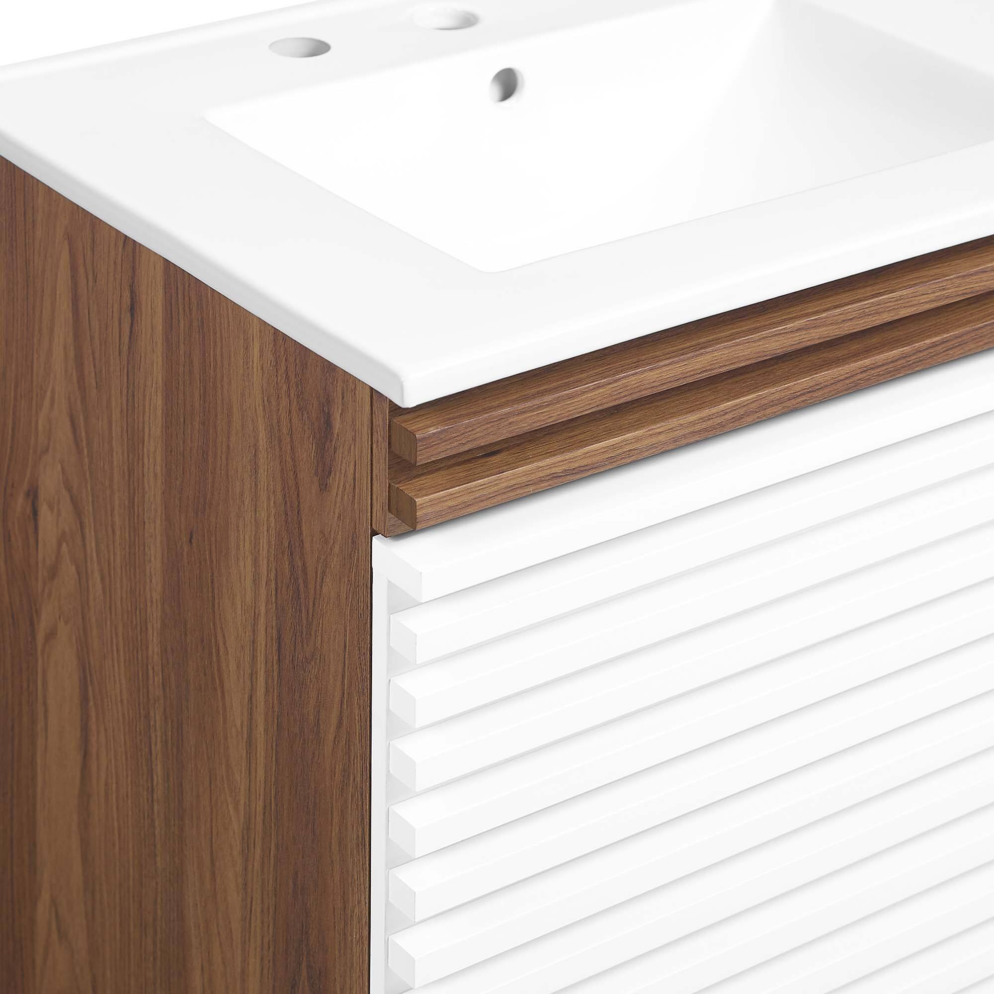Alt View 7. Modway - Render 48" Wall-Mount Bathroom Vanity Basin Included by Modway - White Walnut White.