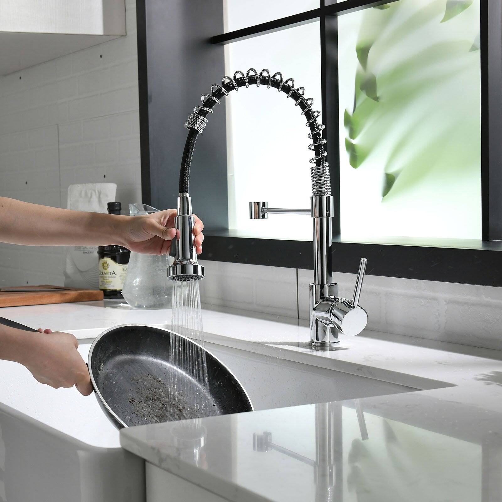 Alt View 4. Boyel Living - Silver Style Single Handle Pull Down Sprayer Kitchen Faucet - Chrome.