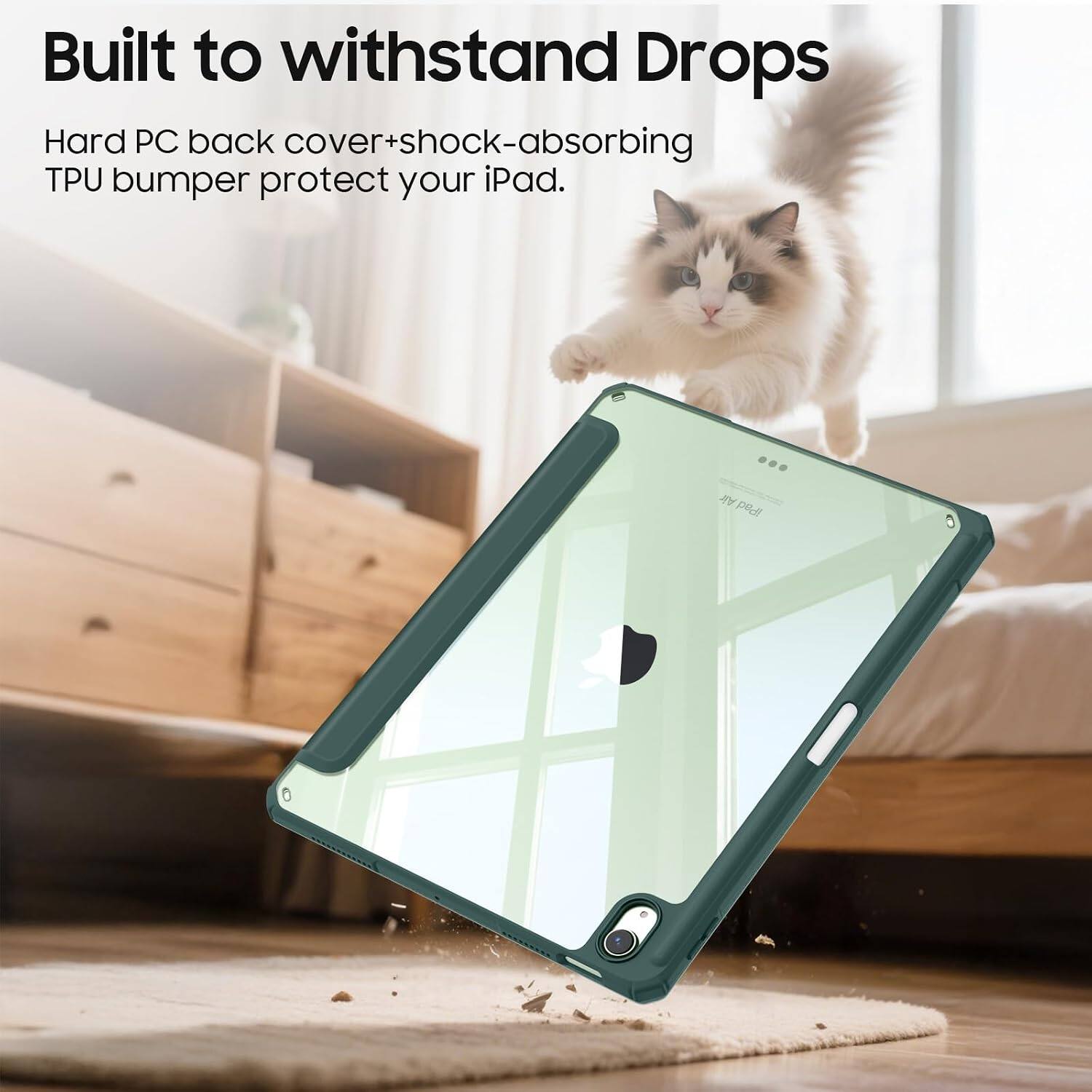 Built to withstand Drops

Hard PC back cover+shock-absorbing TPU bumper protect your iPad.