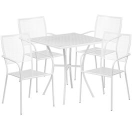 Emma + Oliver - Commercial Grade 28" Square Metal Garden Patio Table Set w/ 4 Square Back Chairs - White