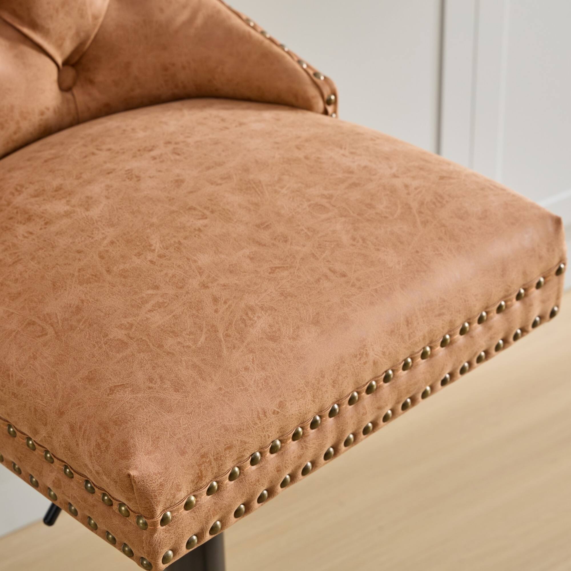 Alt View 9. GOODSILO - Vintage-Inspired Adjustable Swivel Bar Stools with Tufted Backs, Set of 2 for Kitchen and Home Pub - Orange.