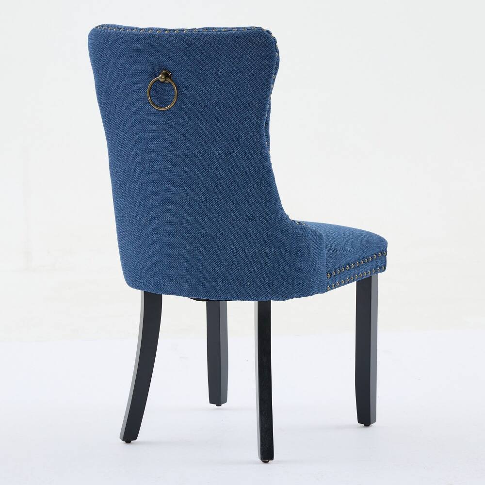 Alt View 2. Loheer - Loheer Blue Linen Dining Chairs Set of 2 Tufted Upholstered High Back Solid Wood Legs Nailhead Trim Modern Contemporary - Blue.