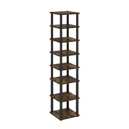 FurniFact - Gold 8-Tier Vertical Shoe Tower, Free Standing Space Saving Closet Organizer - Amber Pine/Black