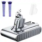 Front. Simple Plus+ - V6 Battery Compatible with Dyson SV03 SV04 SV09 DC58 DC59 DC62, Fits Animal Absolute Motorhead Stick Vacuum, 2 Filters.