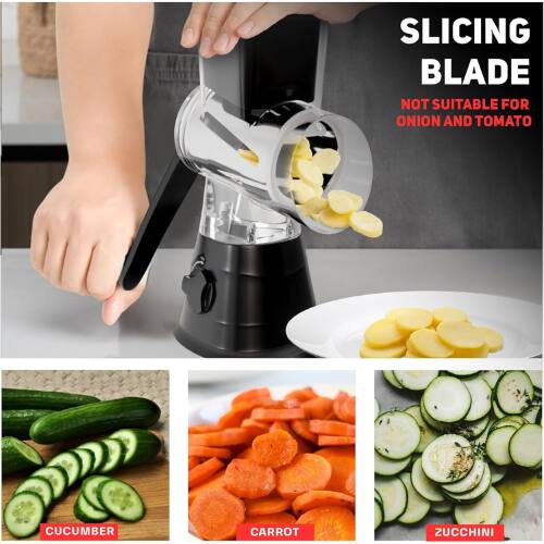 Slicing blade not suitable for onion and tomato, cucumber, carrot, zucchini.