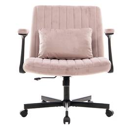 Boyel Living - Criss Cross Armrest Office Chair with Wheels - Modern Design with Velvet or Linen Upholstery (Set of 2) - Pink