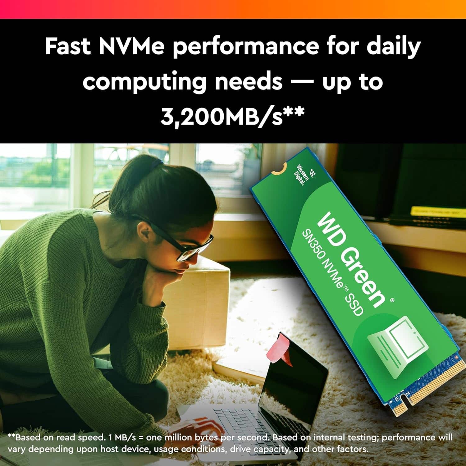 Western Digital 1TB WD Green SN350 NVMe Internal SSD,Gen3 PCIe,QLC