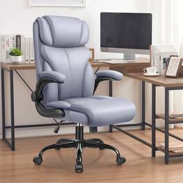 Brick Attic - Office Chair, Ergonomic Computer Desk Chairs, Executive Leather Chair with Adjustable Flip-up Armrests, Rocking Function - Gray