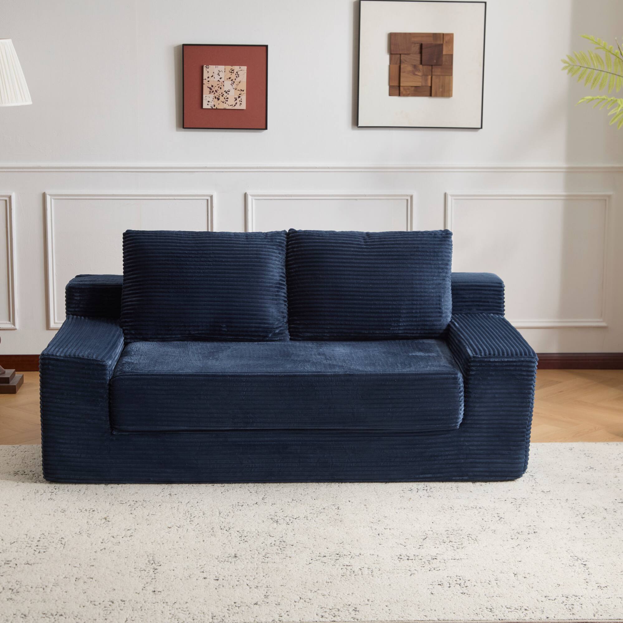 Alt View 5. GOODSILO - Modern Corduroy Loveseat Sofa Bed | Reversible Cushions & Deep Seating for Compact Spaces - Dark Blue.
