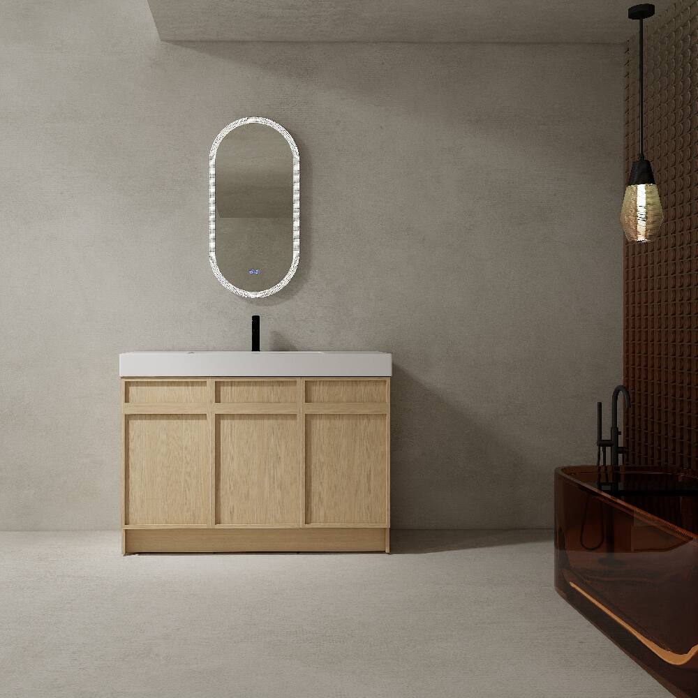 Front. Loheer - Loheer 48 inch freestanding bathroom vanity Oak with White Resin Sink - Oak.
