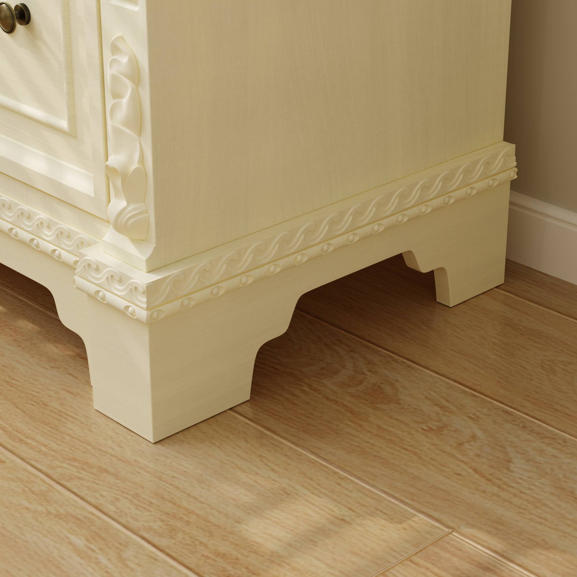 Alt View 4. Famapy - French Cream Carved Accent Cabinet, Decorative Storage Cabinet with Open Shelves and Drawers - Off-White.