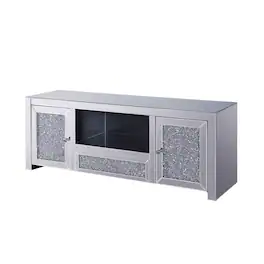 Manhattan Lane - Noe 59 Inch Wood TV Entertainment Media Console, Faux Diamond Inlay - Silver