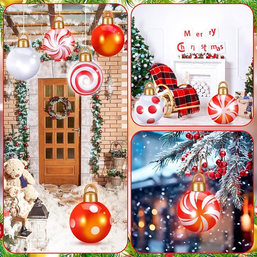 Alt View 1. RTMB - 8-Pack 12" Light-Up Inflatable Christmas Balls, PVC Holiday Yard Décor - Red, White.