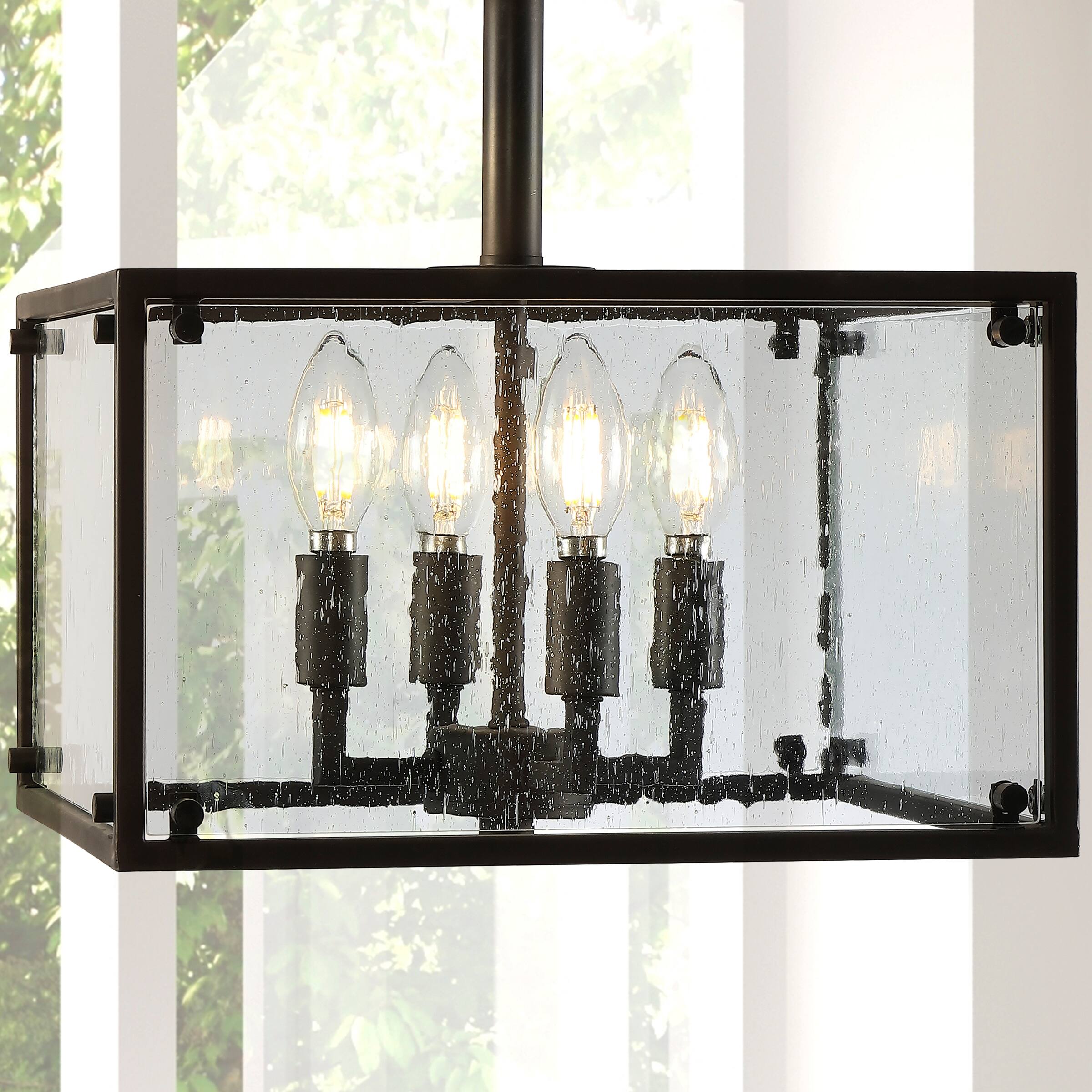Alt View 1. Jonathan Y - Paysan 13" 4-Light Iron/Seeded Glass Rustic Farmhouse LED Flush Mount, Oil Rubbed Bronze - Oil Rubbed Bronze.