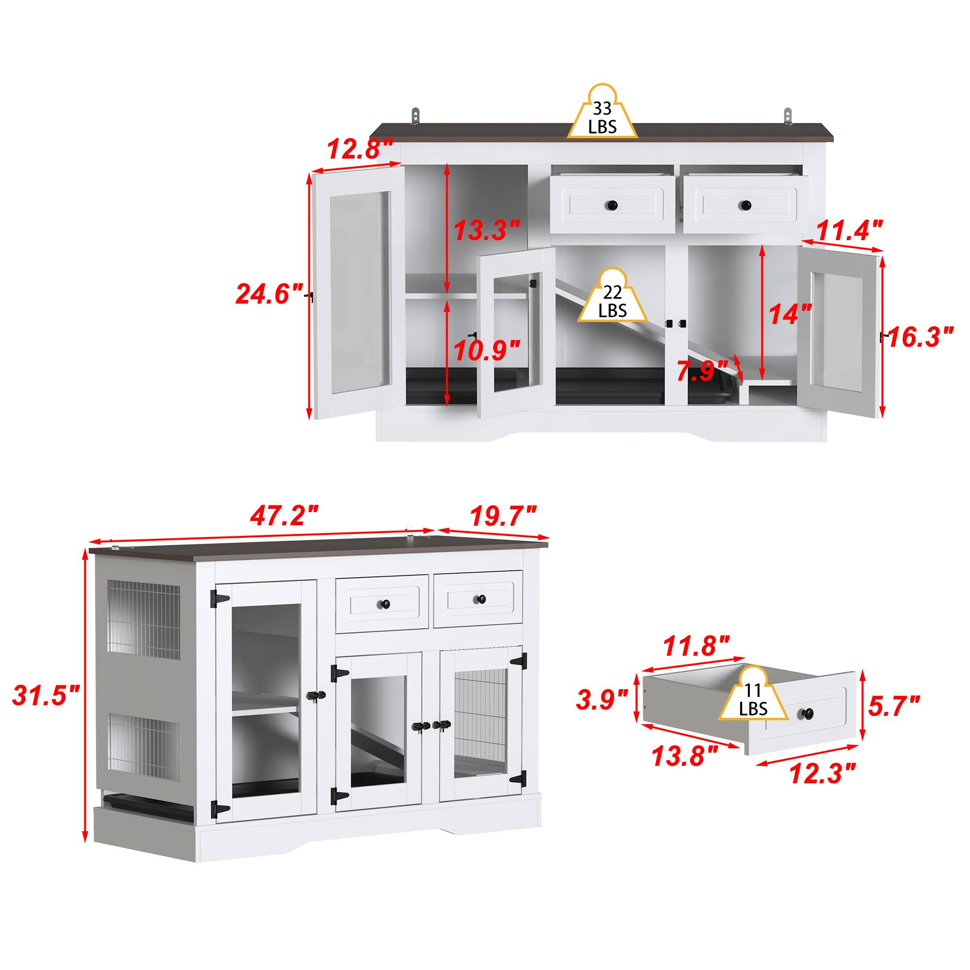 12.8"  
33 LBS  
13.3"  
11.4"  
24.6"  
10.9"  
22 LBS  
14"  
7.9"  
16.3"  
47.2"  
19.7"  
11.8"  
31.5"  
3.9"  
11 LBS  
5.7"  
13.8"  
12.3"