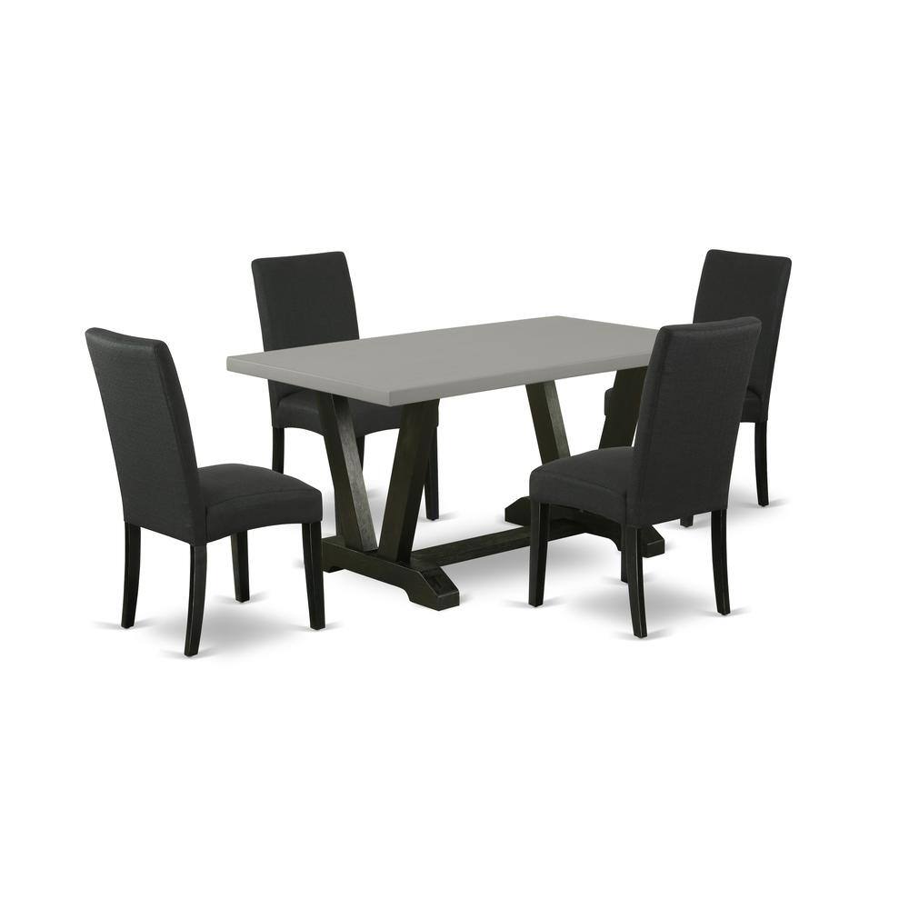 Left. East West Furniture - East West Furniture 5-Pc Kitchen Dining Set- 4 Parson Dining Chairs with Black Linen Fabric Seat and Stylish Chair Back - Multi-Color.