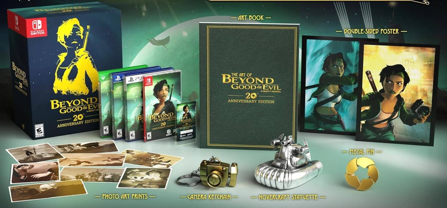 BEYOND GOOD & EVIL 20 ANNIVERSARY EDITION  
- ART BOOK  
- DOUBLE-SIDED POSTER  
- PHOTO ART PRINTS  
- CAMERA KEYCHAIN  
- METAL PIN  
- HOVERCRAFT STATUETTE