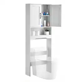 VEVOR - Over The Toilet Storage Cabinet, 65 in Height Bathroom Storage Organizer with Double Door and Adjustable Shelf - White