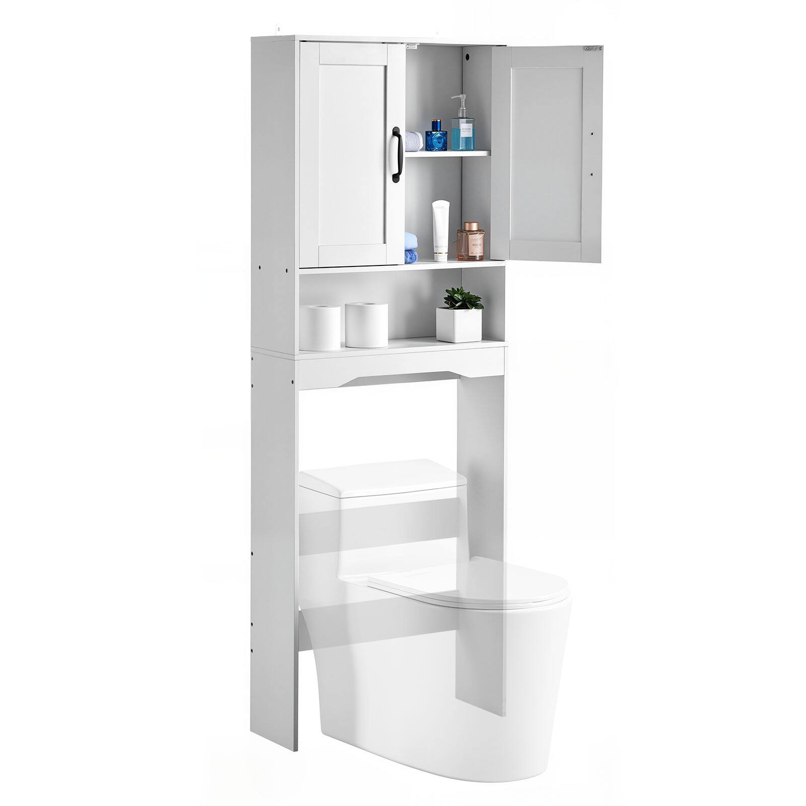 VEVOR - Over The Toilet Storage Cabinet, 65 in Height Bathroom Storage Organizer with Double Door and Adjustable Shelf - White