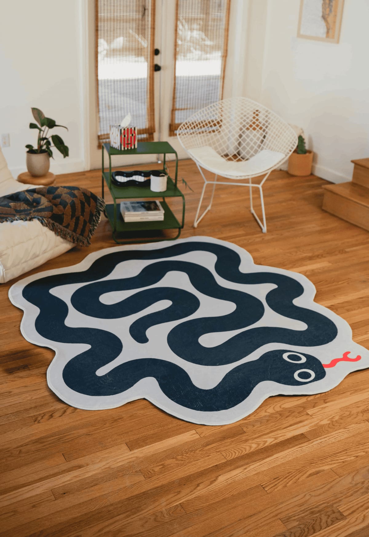 Lanyspace - 6'x6' Area Rug, Washable Rugs, Non-Slip and Tear-Resistant Soft Carpet, Spiral Snake Design Rug (Black) - Multicolor