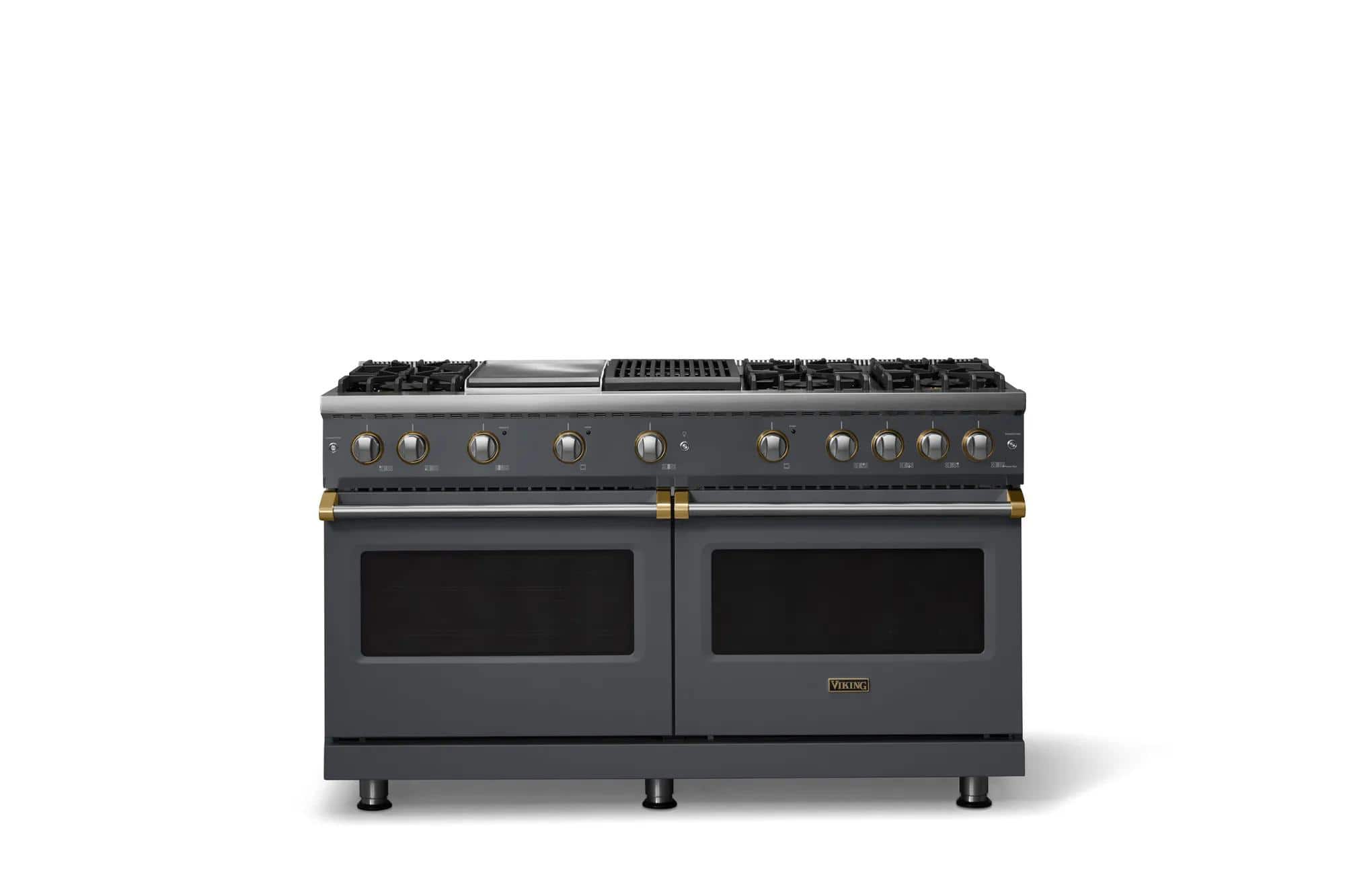 Viking - 60"W. Pro5S  8.0 Cu. Ft. Freestanding Sealed 6 Burner LP Gas Convection Range/Griddle/Dbl Oven-Cast Black/Brushed Brass - Cast Black