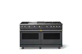Viking - 60 in. Wide 6 Burner Pro 5 Series 8.0 Cu. Ft. Freestanding Sealed Burner LP Gas Convection Range with Brushed Brass Trim - Cast Black