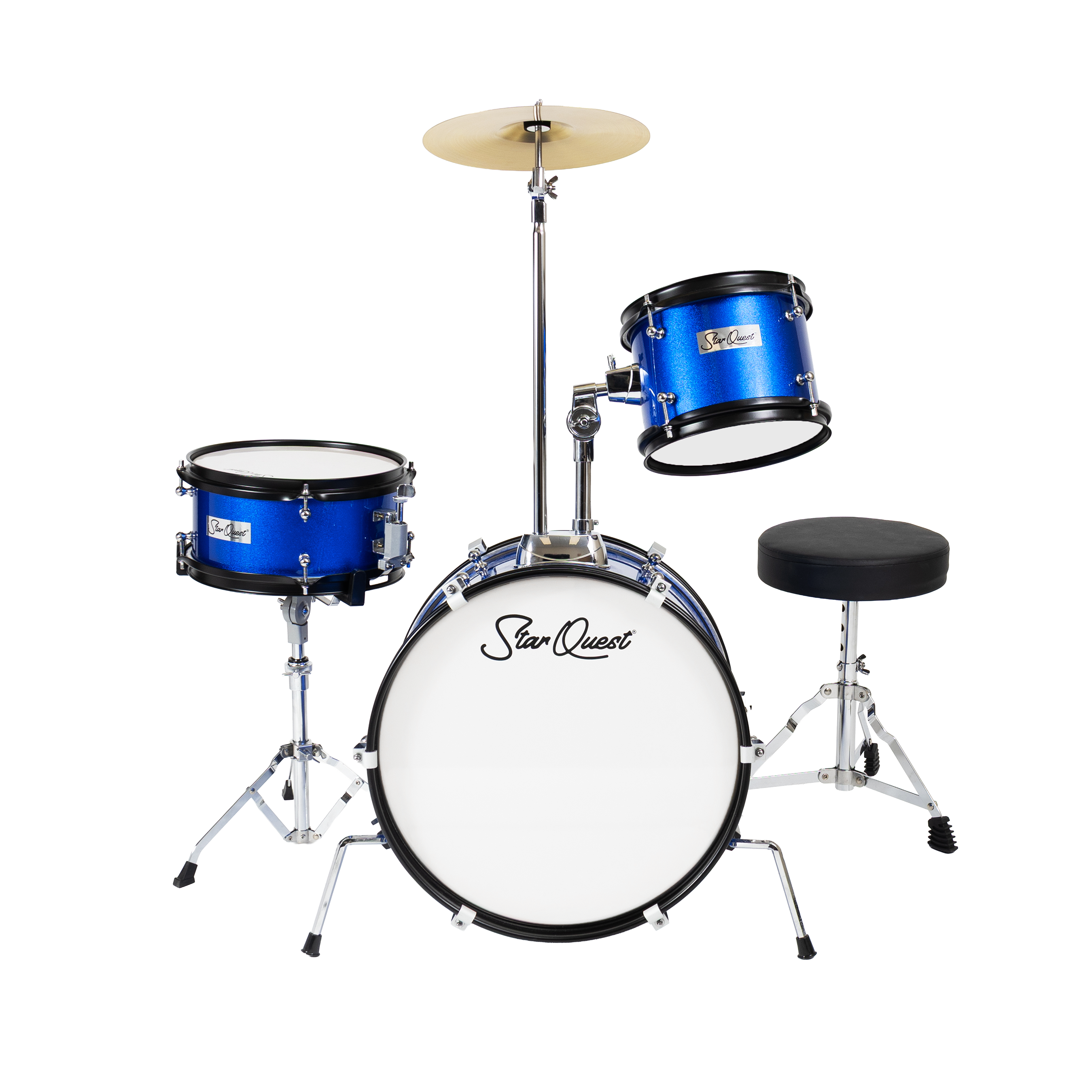 StarQuest - Junior 3-Piece Drum Set – Premium Metallic Blue Finish with Bass, Snare, Tom and Crash Cymbal – Perfect for - "NA"