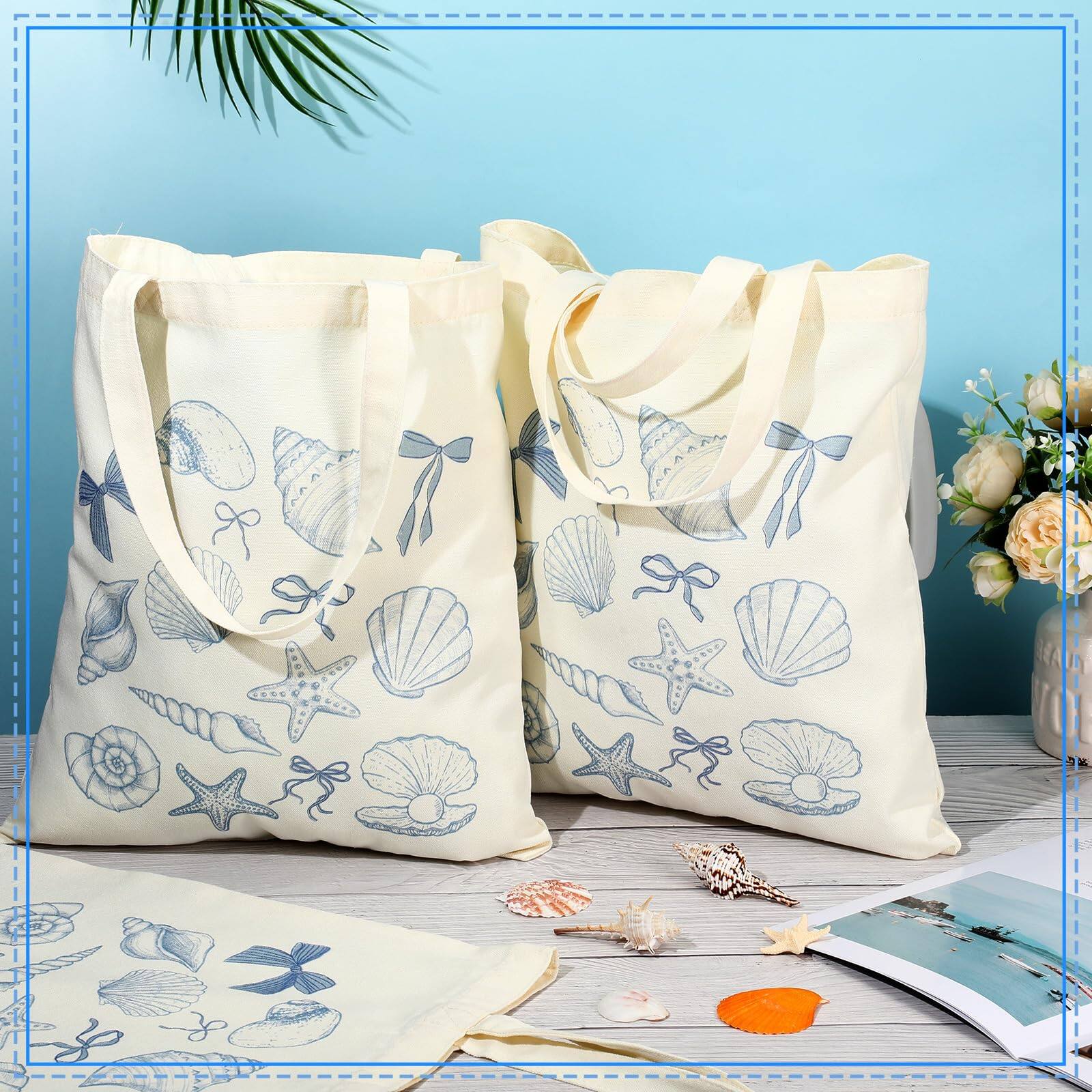 Alt View 5. Paradigms Interiors - 6 Blue Bow Starfish And Seashell Bags Party Summer Beach Bridesmaid Tote For Last Toast On The Coast Bachel... - Default.