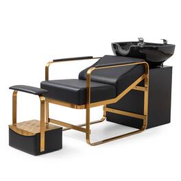 Winado - Shampoo Chairs for Salon, Stainless Steel Frame & UPC Certified Shampoo Bowl & Footrest, Hair Washing Station, Backwash - Black/Gold