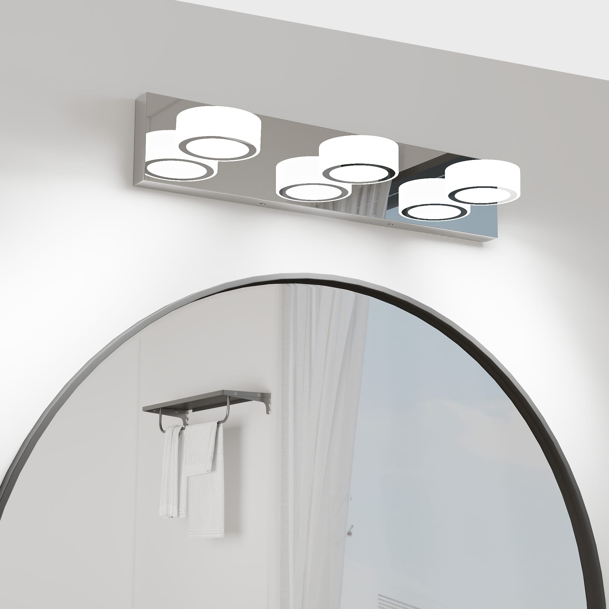 Sofucor - Modern Rotating Oval Lampshade Metal LED Vanity Light Fixtures Dimmable for Bathroom Lighting Over Mirror Wall Scone - Chrome