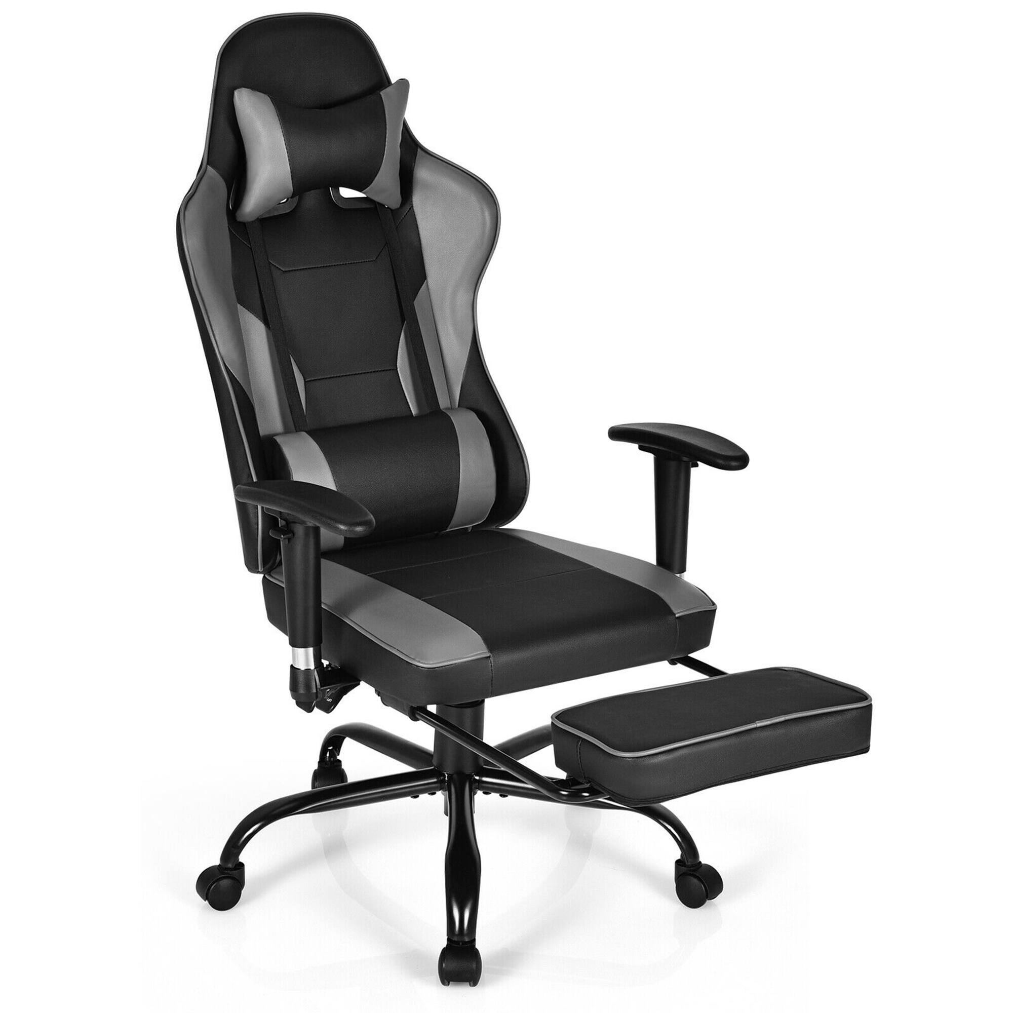 Alt View 4. Gymax - Gymax Massage Gaming Chair Racing Computer Task Chair Recliner w/Footrest Grey - Black,Grey.