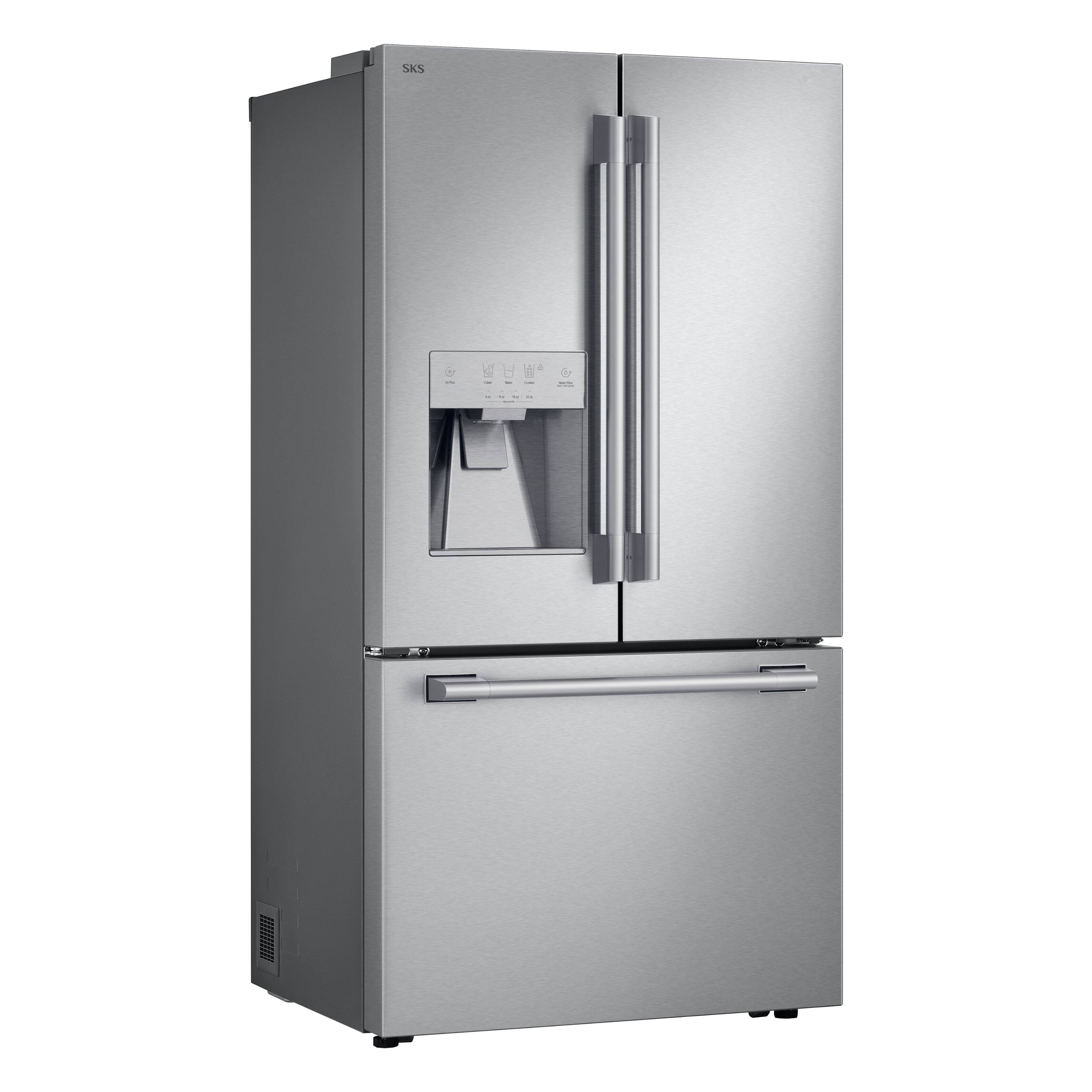 Angle. SKS - 36-inch 25.5 Cu. Ft. Smart Counter-Depth French Door Bottom Freezer Refrigerator with Craft Ice - Stainless Steel.