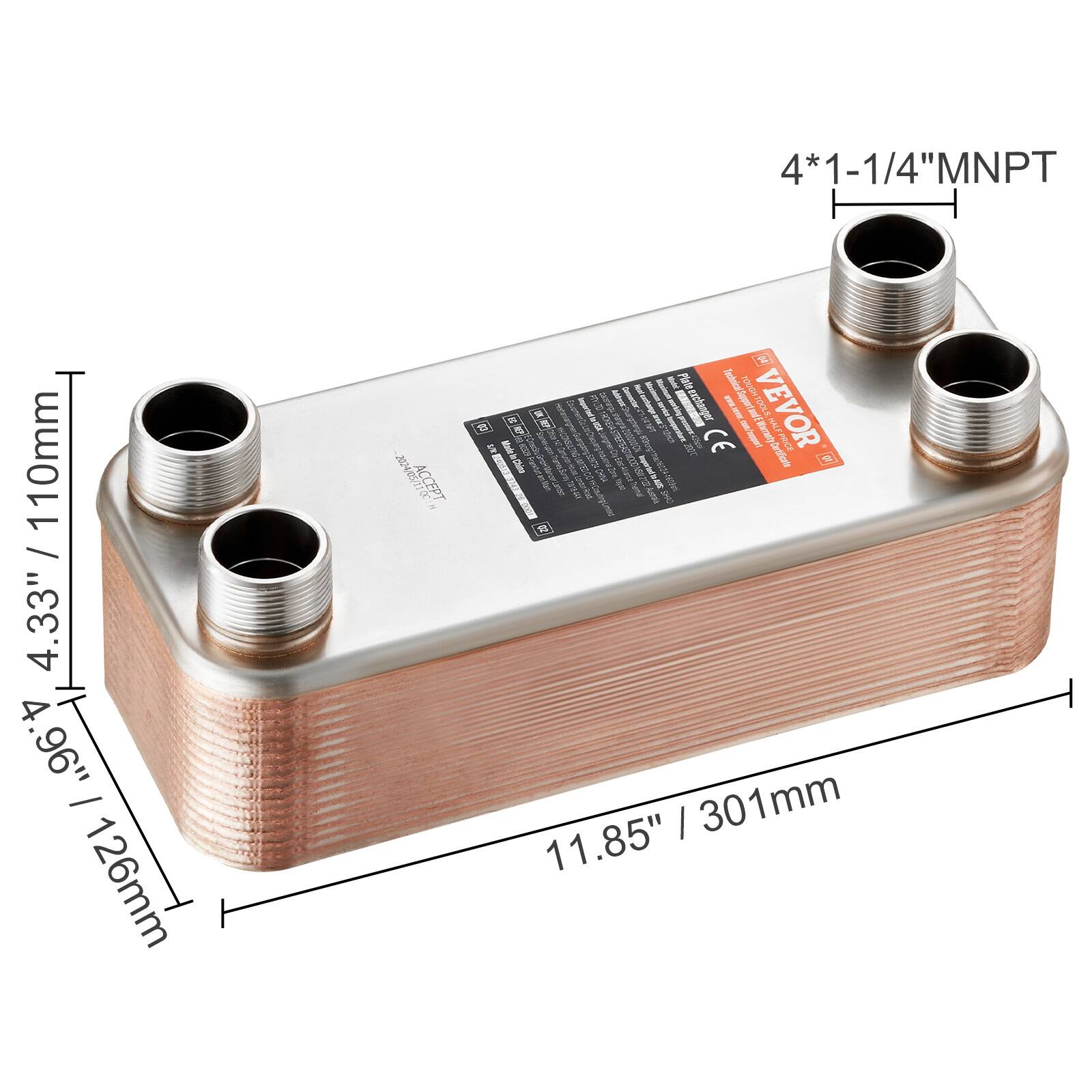 4*1-1/4"MNPT  
110mm / 4.33"  
4.96" / 126mm  
11.85" / 301mm  

ACCEPT  
Plute Gudaia ADIN & HTC  
TOGHTOOLE an VEVOR  
CE  
Fibraqrtlicte PRICE  
drdficee  
nothing